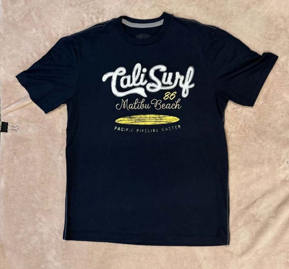 Roebuck & Co. Cali Surf Malibu Beach Graphic T-Shirt Navy Blue Size M